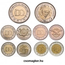 100 forintos alkalmi érme, emlékérme szett 5 db extra verdefényes emlékérme