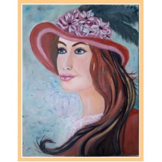 Hölgy kalapban - olaj festmény 