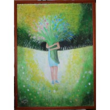 Virágszedő kislány - Olaj festmény